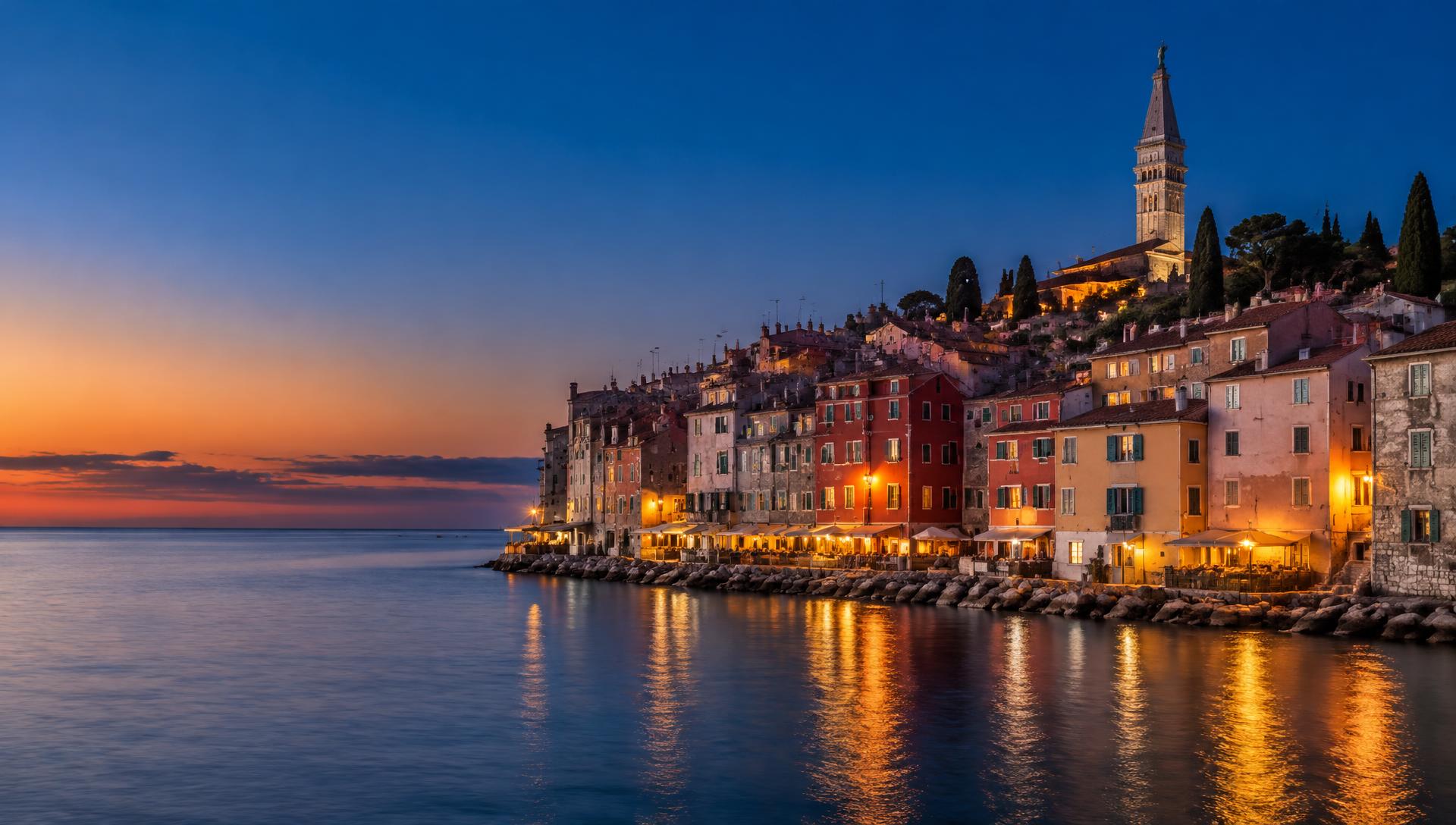 Nadmorskie Rovinj o zmierzchu