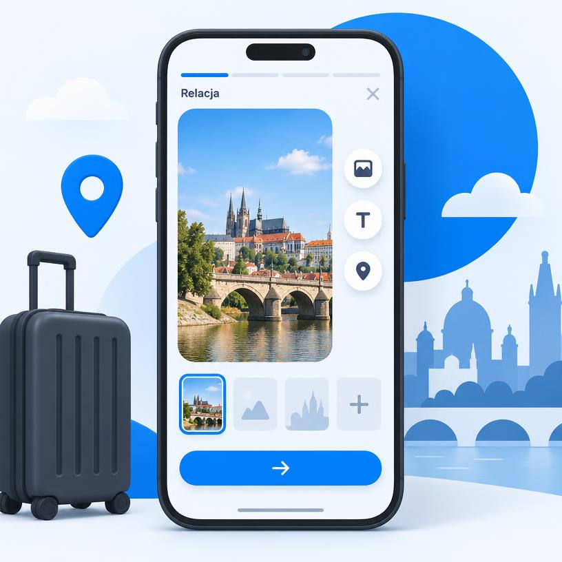 Stylizowany telefon z przygotowywaną relacją podróżniczą